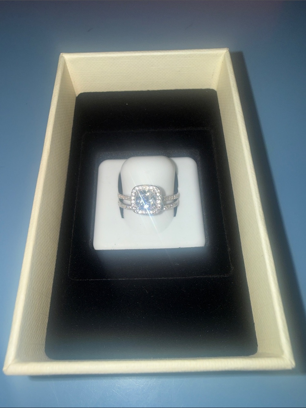 Double Band Halo Engagement Ring (Moissanite) - Women Jewelry